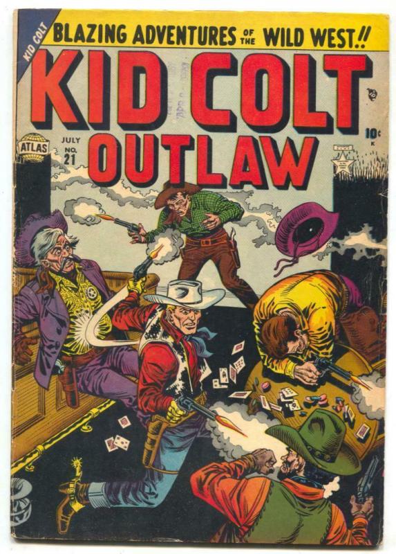 Kid Colt Outlaw #21 1952-Atlas-Joe Maneely-card game-gunfight- VG+