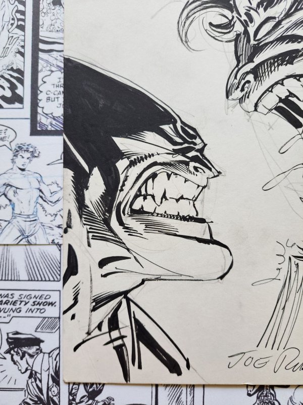 Wolverine vs Sabretooth Original Art by Josef Joe Rubinstein 7 x 10.5 Signed