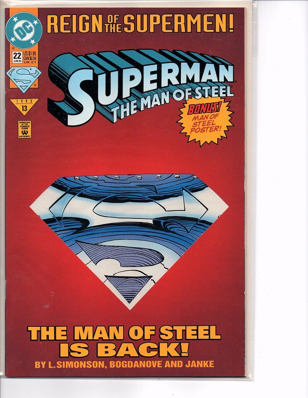 DC Comics (1991) Superman The Man of Steel #22 Die-Cut Cover Steel Introduction