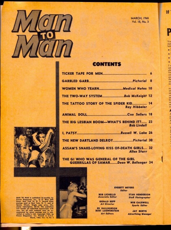 Man To Man 3/1965-cheesecake pix-war-crime GGA cover-exploitation-FN