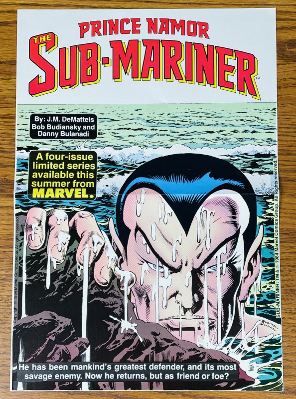 1984 PRINCE NAMOR THE SUB-MARINER PROMOTIONAL POSTER 16X11 Marvel Comics NM