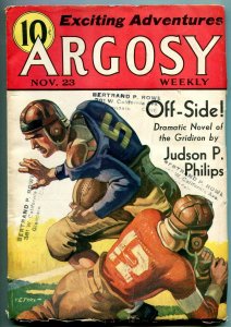 Argosy Weekly Pulp November 23 1935- Football cover- Judson Philips VG