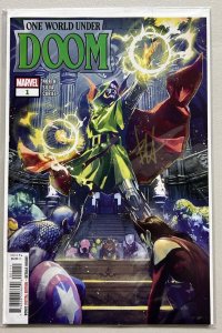 ONE WORLD UNDER DOOM #1 MARVEL 2025 MAIN COVER SIGNED BY BEN HARVEY W/COA NM