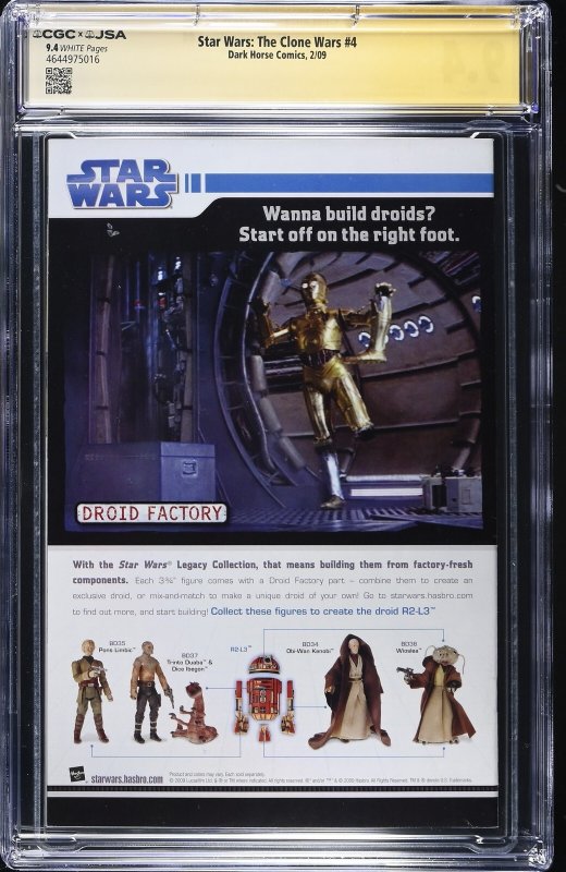 Star Wars: The Clone Wars #4 (2/09) signed by James Arnold Taylor Graded CGC 9.4