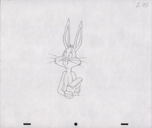 Bugs Bunny Animation Pencil Art - B-35 - Holding Papers - Looking Askance