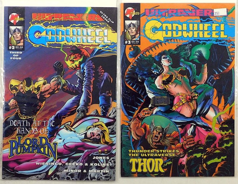 Godwheel Lot 2 #2, 3 1995 Malibu Ultraverse Thor Lord Pumpkin 1st Print Comics