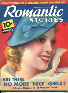 Romantic Stories 7/1936-Loretta Young cover-spicy pulp fiction-FN+