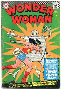 Wonder Woman #165 1966-Paper Man- DC Silver Age VG