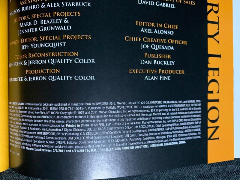 2011 THE THING Liberty Legion HC/DJ VF+/FN+ 1st Marvel Comics