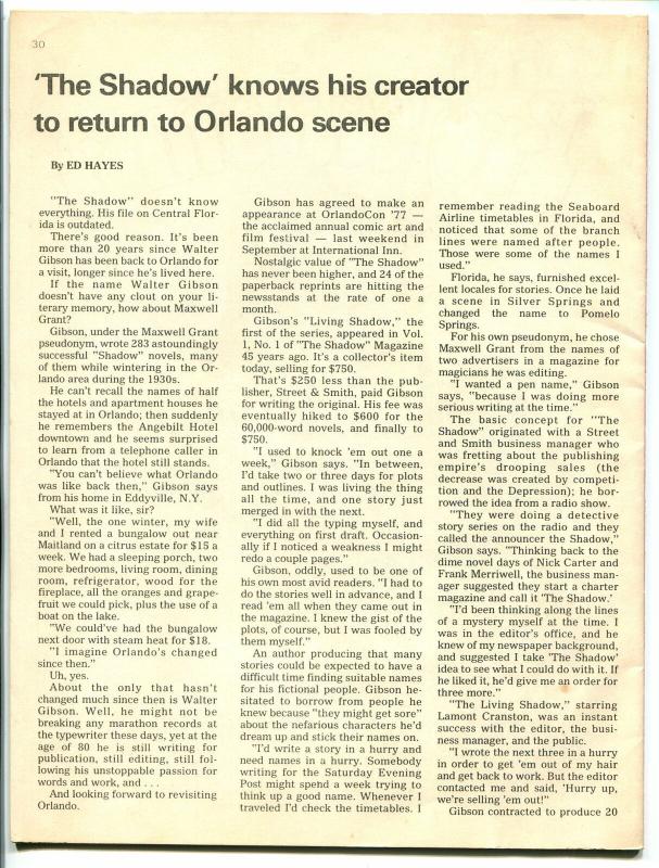 OrlandoCon Program Book 1977-Walter Gibson-Jim Ivey-CC Beck-Les Turner-FN