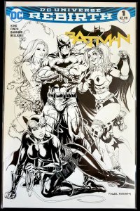 ?BATMAN DC REBIRTH #1 ? SIGNED BY KIRKHAM w/ COA ? Hastings B&W VARIANT