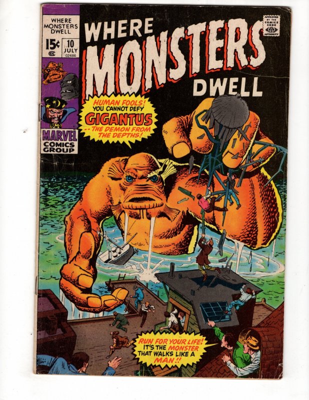 Where Monsters Dwell #10 (1971) GIGANTUS Appearance Pre-Hero MARVEL  / ID#396-B