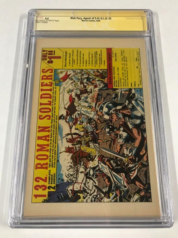 Nick Fury 3 Agent Of Shield Cgc 9.4 Ow/w Pages Ss Signature Series Jim Steranko