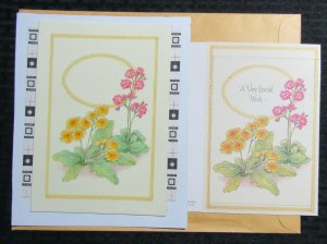 A VERY SPECIAL WISH Pink & Yellow Flowers 7x8.5 Greeting Card Art #8520