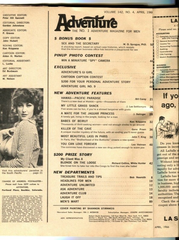 Adventure Magazine April 1966- Gogos- cheesecake VG 