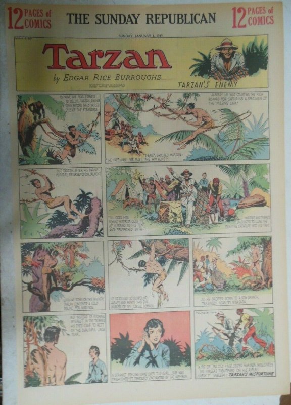 (53) Tarzan Sunday Pages by Burne Hogarth from 1939 Complete Year !  Full Pages