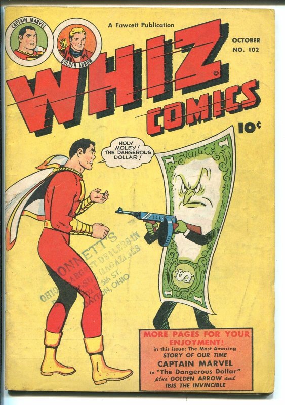 WHIZ #102 1948-FAWCETT-CAPT MARVEL-GOLDEN ARROW-WOLVERTON-IBIS-vg 