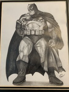 Original Comic Art Pencil Sketch Batman SIGNED. Artist Unknown 11”x14”