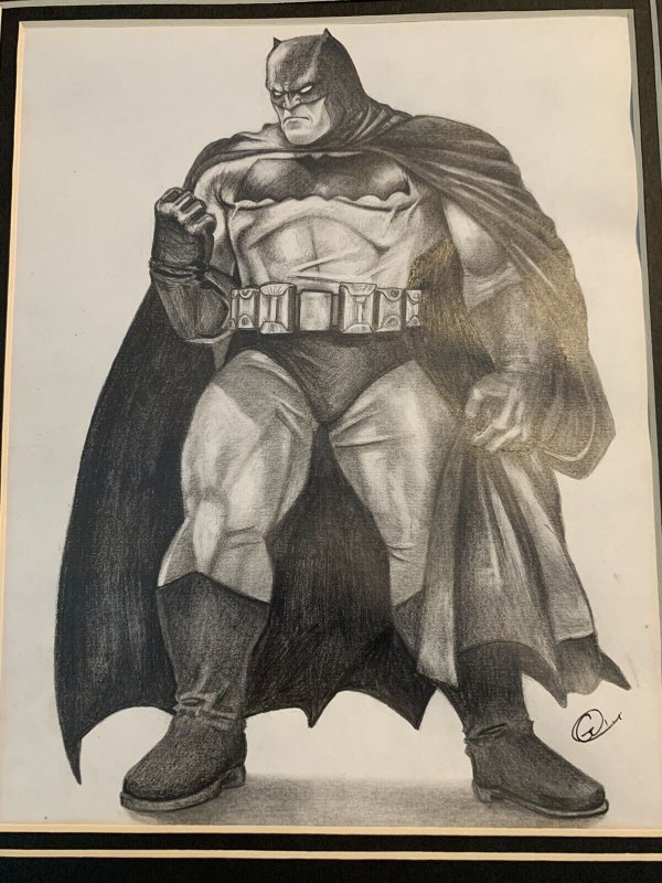 Original Comic Art Pencil Sketch Batman SIGNED. Artist Unknown 11”x14”