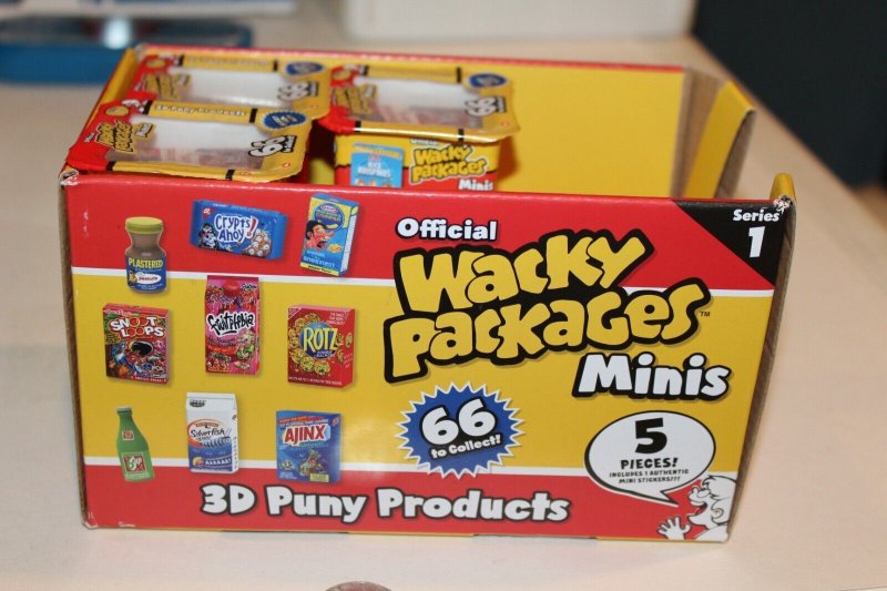 3 sealed Wacky Packages minis 3D Series 1 stickers & advertising display box HTF