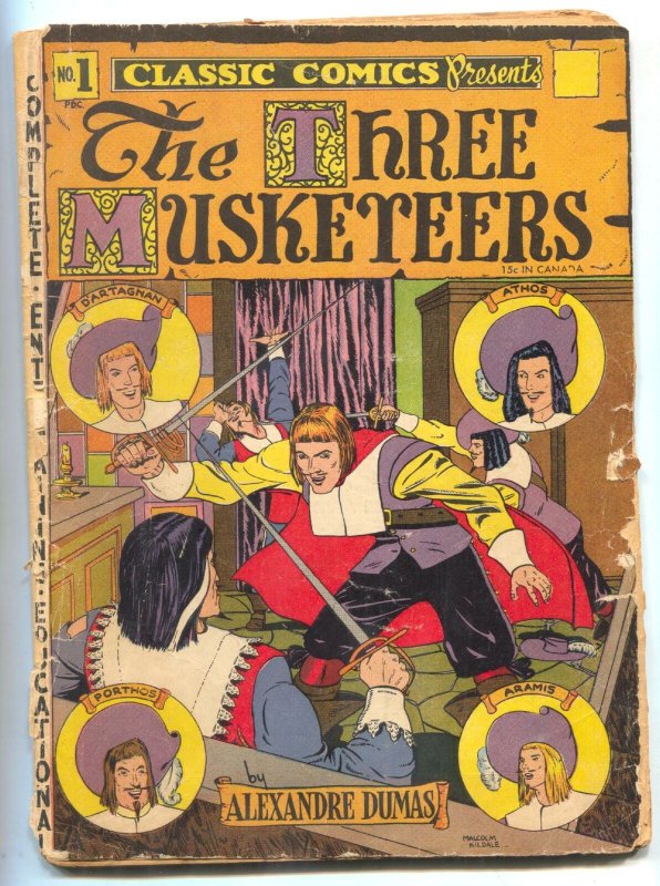 Classic Comics #1 HRN 15- Long Island edition- THREE MUSKETEERS- reading copy