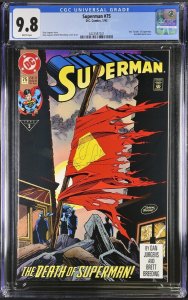 CGC 9.8 Superman #75 KEY! Death Of Superman & Doomsday VTG Modern TOP POP MINT!!