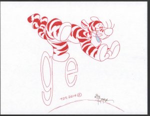 Winnie-the-Pooh Disney Red Ink Drawing - Tigger the Tiger GE by Mike Royer