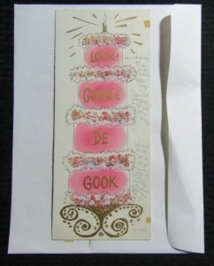 GOBBLE DE LOOK Pink Birthday Cake w/ Candle 5x12 Greeting Card Art #B8893 