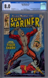 SUB-MARINER #5 CGC 8.0 1ST TIGER SHARK DIANE ARLISS DOCTOR DORCAS JOHN BUSCEMA