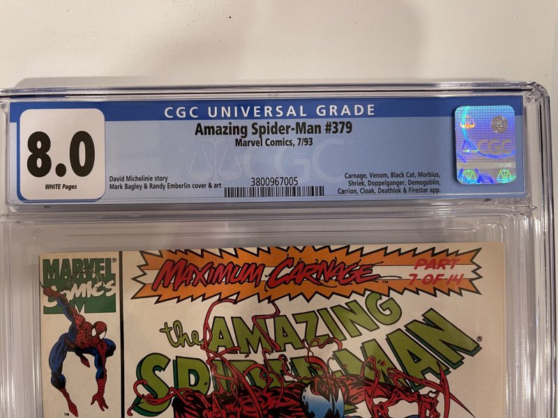 Amazing Spider-Man #379 (1993) CGC 8.0  White Pgs. Bagley Carnage - Venom