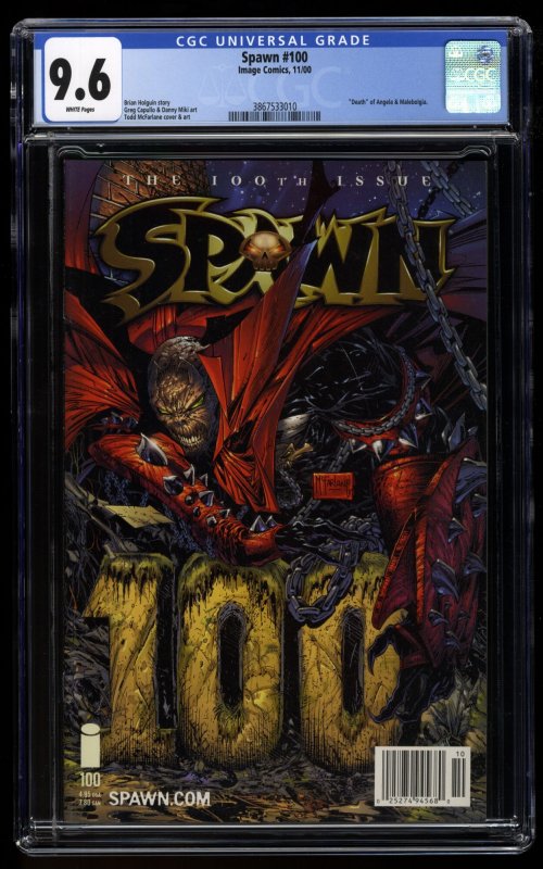 Spawn #100 CGC NM+ 9.6 White Pages Newsstand Variant McFarlane Art!