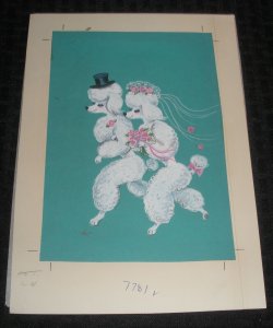 HAPPY ANNIVERSARY Painted Bride & Groom Poodles 7x10 Greeting Card Art #7781