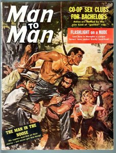 Man to Man Feb 1960 Violent hanging cover-Vultures eat man alive-Edgar Allen Poe