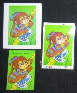 BIRTHDAY WISH Cute Monkey on Bamboo Pole 5x7.5 Greeting Card Art #277