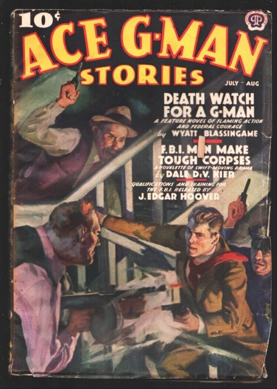 Ace G-Man Stories 7/1938-Tommy gun battle cover-Wyatt Blassingame-J. Edgar Ho...