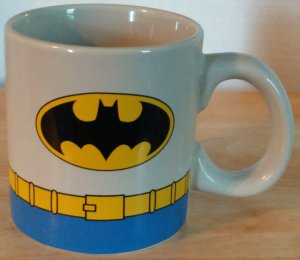 Batman Ceramic Coffee Mug~Retro Design~Gray/Yellow/Blue~DC Comics