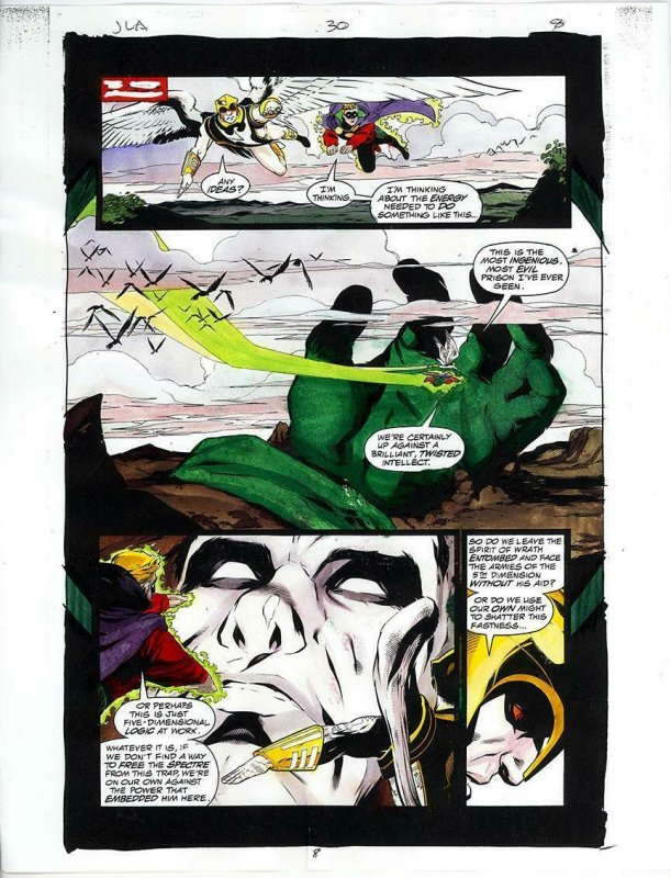 JLA 30 PAGE 8 COLOR GUIDE GREEN LANTERN ORIGINAL WATERCOLOR PAINTED ART 1999 BIN