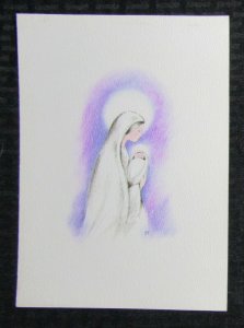 RELIGIOUS Mary Baby Jesus in White Robe & Moon 6.25x9 Greeting Card Art #R5417 