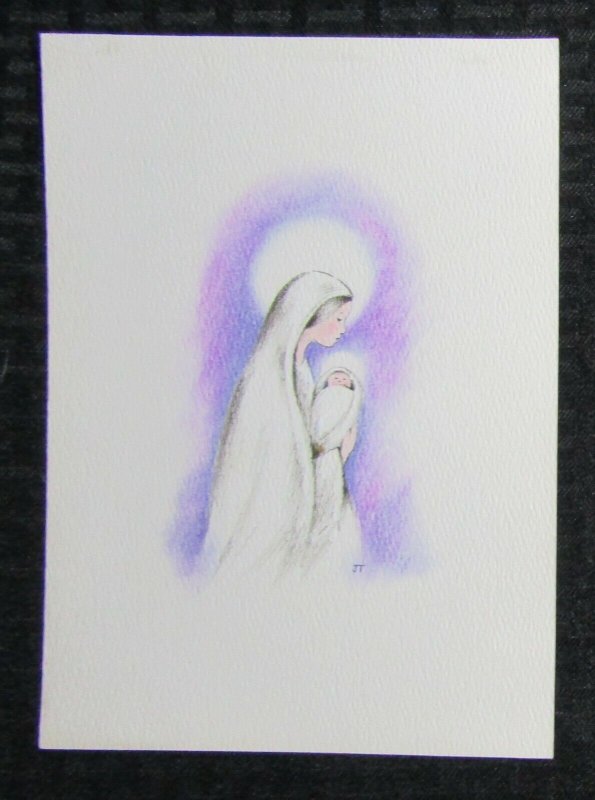 RELIGIOUS Mary Baby Jesus in White Robe & Moon 6.25x9 Greeting Card Art #R5417