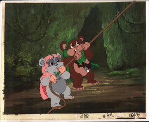 Star Wars: Ewoks Animation Cell Over Xeroxed Background - Rope Pulling
