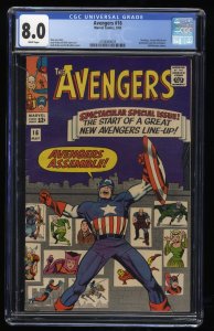 Avengers #16 CGC VF 8.0 White Pages Hawkeye Scarlet Witch Quicksilver Join!