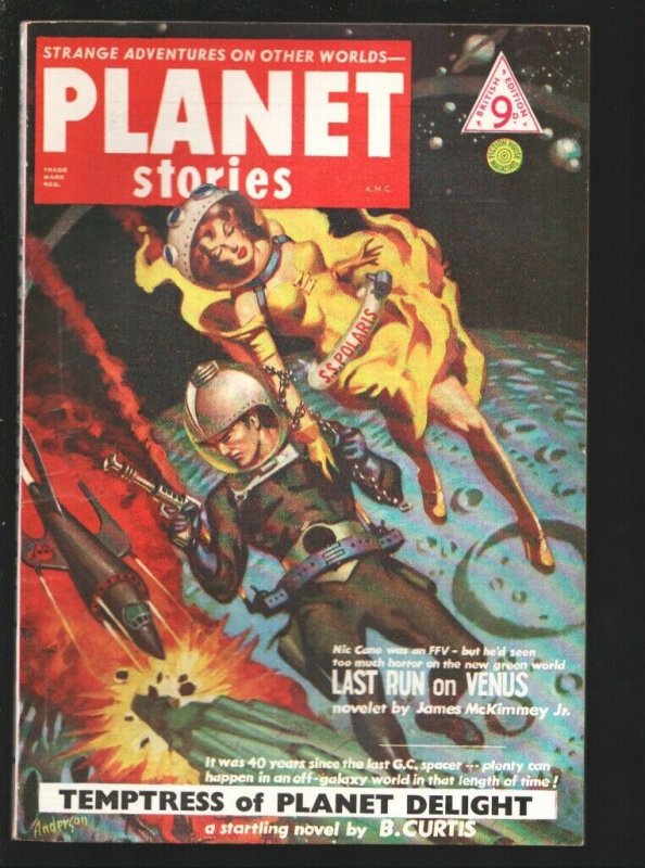 Planet Stories #7 1950-British variant-Alan Anderson GGA cover-Kelly Freas in...