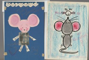 HAPPY VALENTINES DAY Cute Mouse To My Spouse 5x7 Greeting Card Art LOT of 2