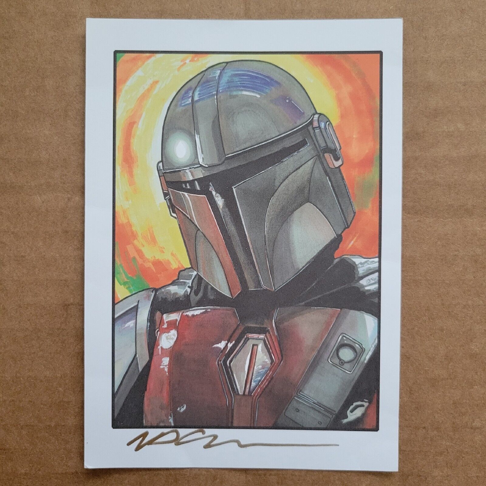 MANDALORIAN "DIN DJARIN" NICK GRIBBON Artist Signed Pop Art Print 5.5