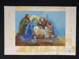 HOPE WAS BORN Painted Nativity Scene 11x7.5 Greeting Card Art #X0028 w/ 8 Cards