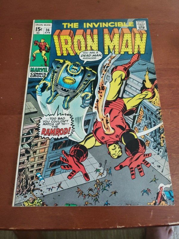 Invincible Iron Man 36 Marvel Comics 1971. White pages. Bottom right corner dama