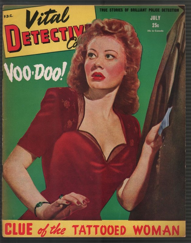 Vital Detective Cases 7/1945-Good Girl Art-violent-pulp thrills-Voo Doo-FN-