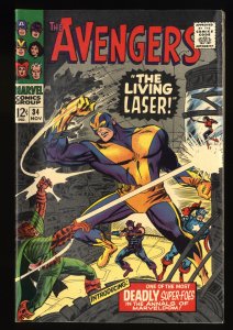 Avengers #34 VF- 7.5 White Pages 1st Appearance Living Laser!