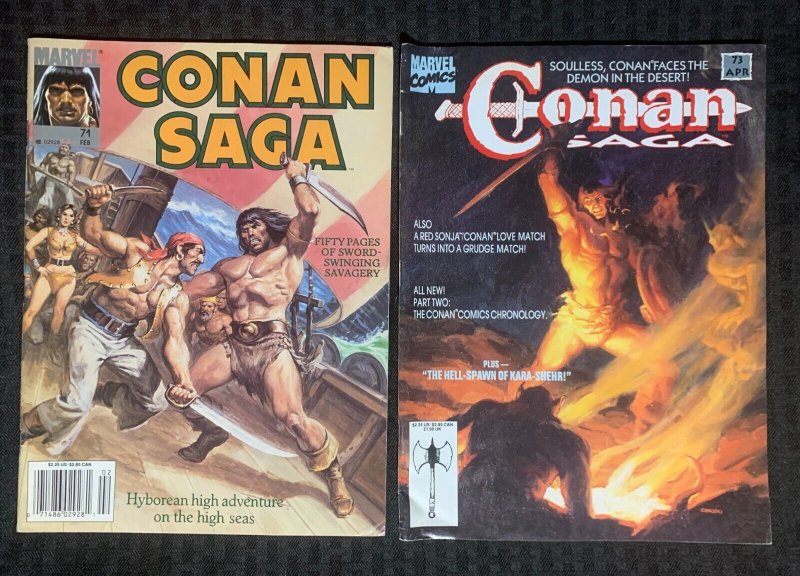1993 CONAN SAGA Magazine #71 VG+ #73 FN- LOT of 2 John Buscema