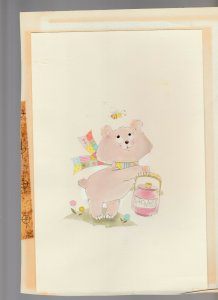 ANOTHER BIRTHDAY Cute Bear w/ Honey Pot & Bee 7x10 Greeting Card Art #B8439